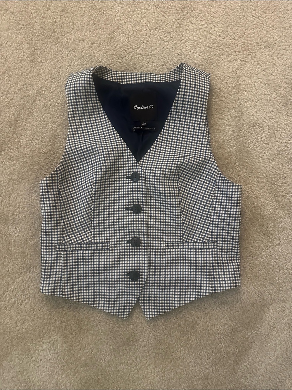 Madewell Navy and White Gingham Suspenders Vest